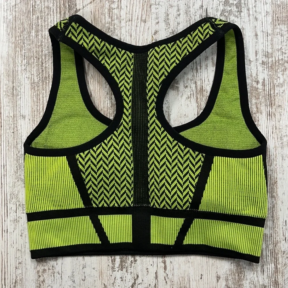 Fabletics Bianca Black and Yellow Seamless Sports Bra Size XS